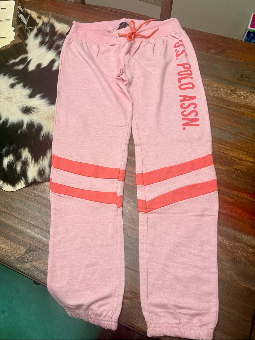 U.S. Polo Assn. Pink Jogger Sweatpants with Coral Stripes